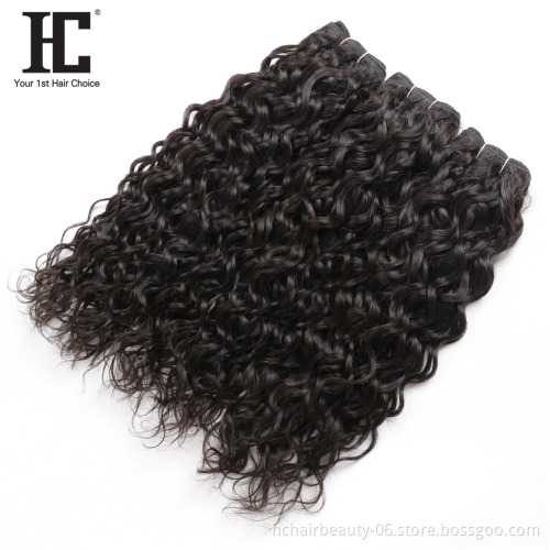 Raw Indian hair New Products Water Weave Bundles With Closure Natural Color Water Wave 3 Bundles With Closure